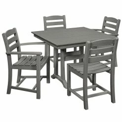 POLYWOOD La Casa Cafe 37" X 37" Slate Grey Farmhouse Trestle 5-Piece Dining Set