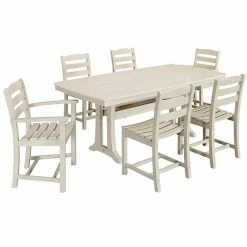 POLYWOOD La Casa Cafe 7-Piece Sand Dining Set With Nautical Trestle Table