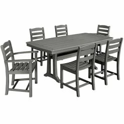 POLYWOOD La Casa Cafe 7-Piece Slate Grey Dining Set With Nautical Trestle Table