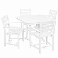POLYWOOD La Casa Cafe 37" X 37" White Farmhouse Trestle 5-Piece Arm Chair Dining Set