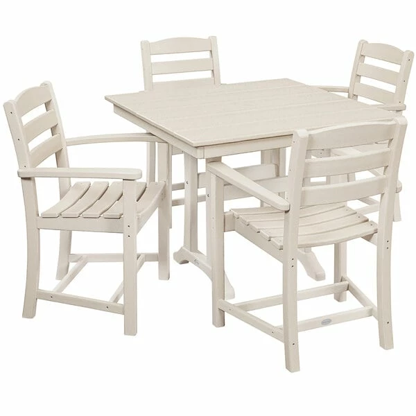 POLYWOOD La Casa Cafe 37" X 37" Sand Farmhouse Trestle 5-Piece Arm Chair Dining Set 1 POLYWOOD La Casa Cafe 37" X 37" Sand Farmhouse Trestle 5-Piece Arm Chair Dining Set