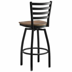 Lancaster Table & Seating Black Finish Ladder Back Swivel Bar Stool With Vintage Wood Seat -Lancaster Table & Seating Shop 2197753