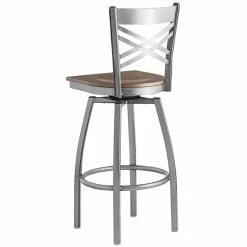 Lancaster Table & Seating Clear Coat Finish Cross Back Swivel Bar Stool With Vintage Wood Seat -Lancaster Table & Seating Shop 2197756