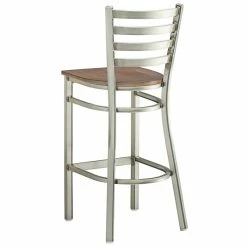 Lancaster Table & Seating Clear Coat Finish Ladder Back Bar Stool With Vintage Wood Seat -Lancaster Table & Seating Shop 2197792