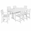 POLYWOOD La Casa Cafe 7-Piece White Dining Set With 6 Arm Chairs And Nautical Trestle Table