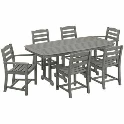 POLYWOOD La Casa Cafe 7-Piece Slate Grey Dining Set With Nautical Table