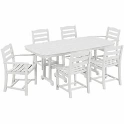 POLYWOOD La Casa Cafe 7-Piece White Dining Set With Nautical Table
