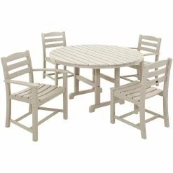 POLYWOOD La Casa Cafe 5-Piece Sand Dining Set With 2 Arm Chairs And 2 Side Chairs