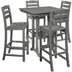 POLYWOOD La Casa Cafe 37" X 37" Slate Grey Farmhouse Trestle 5-Piece Bar Set