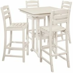POLYWOOD La Casa Cafe 37" X 37" Sand Farmhouse Trestle 5-Piece Bar Set