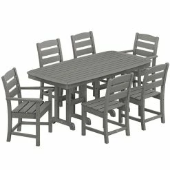 POLYWOOD Lakeside 7-Piece Slate Grey Dining Set With Nautical Table