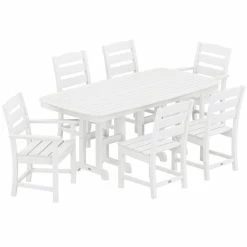 POLYWOOD Lakeside 7-Piece White Dining Set With Nautical Table