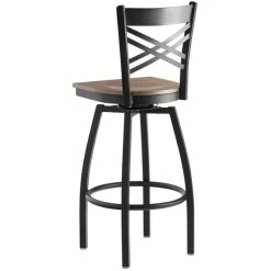 Lancaster Table & Seating Black Finish Cross Back Swivel Bar Stool With Vintage Wood Seat -Lancaster Table & Seating Shop 2198219