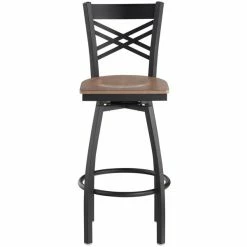 Lancaster Table & Seating Black Finish Cross Back Swivel Bar Stool With Vintage Wood Seat -Lancaster Table & Seating Shop 2198220