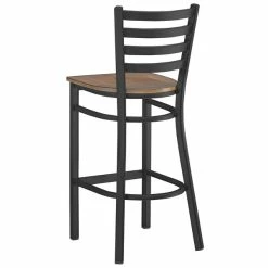 Lancaster Table & Seating Black Finish Ladder Back Bar Stool With Vintage Wood Seat -Lancaster Table & Seating Shop 2198228