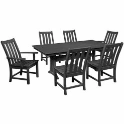 POLYWOOD Vineyard 7-Piece Black Dining Set With Farmhouse Trestle Table