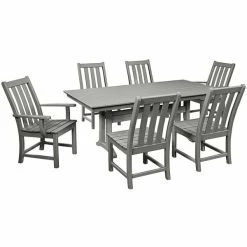 POLYWOOD Vineyard 7-Piece Slate Grey Dining Set With Farmhouse Trestle Table