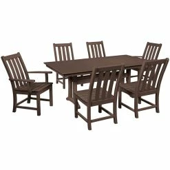 POLYWOOD Vineyard 7-Piece Mahogany Dining Set With Farmhouse Trestle Table