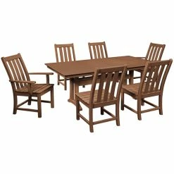POLYWOOD Vineyard 7-Piece Teak Dining Set With Farmhouse Trestle Table