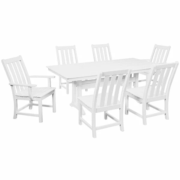 POLYWOOD Vineyard 7-Piece White Dining Set With Farmhouse Trestle Table 1 POLYWOOD Vineyard 7-Piece White Dining Set With Farmhouse Trestle Table