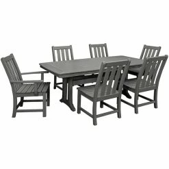 POLYWOOD Vineyard 7-Piece Slate Grey Dining Set With Nautical Trestle Table, 2 Arm Chairs, And 4 Side Chairs
