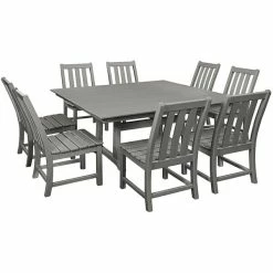 POLYWOOD Vineyard 9-Piece Slate Grey Dining Set With Farmhouse Trestle Table