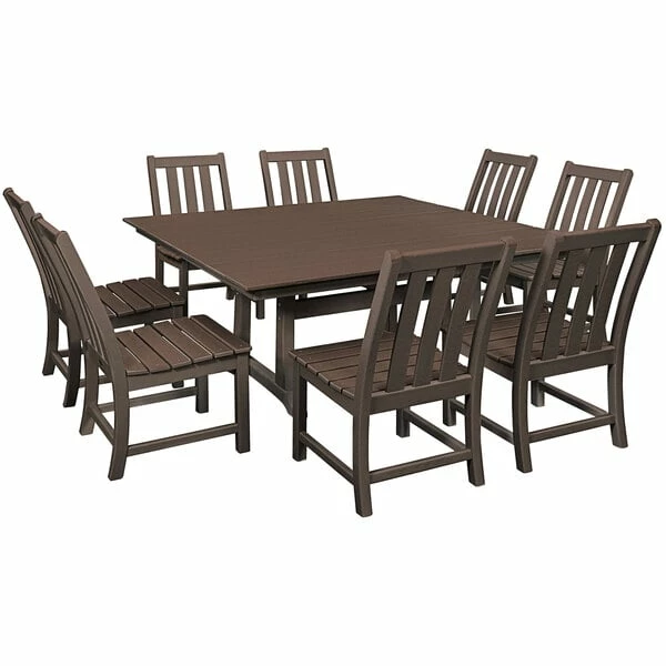 POLYWOOD Vineyard 9-Piece Mahogany Dining Set With Farmhouse Trestle Table 1 POLYWOOD Vineyard 9-Piece Mahogany Dining Set With Farmhouse Trestle Table