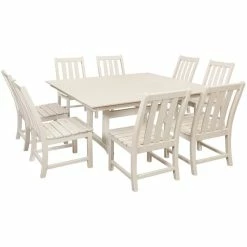 POLYWOOD Vineyard 9-Piece Sand Dining Set With Farmhouse Trestle Table