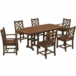 POLYWOOD Chippendale 7-Piece Teak Dining Set With Nautical Table