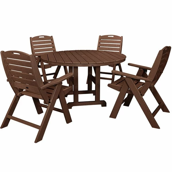 POLYWOOD Nautical 5-Piece Mahogany Dining Set With 4 Folding Chairs 1 POLYWOOD Nautical 5-Piece Mahogany Dining Set With 4 Folding Chairs