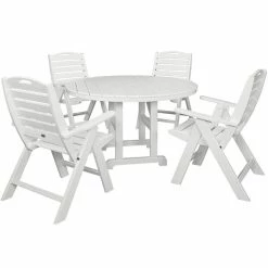 POLYWOOD Nautical 5-Piece White Dining Set With 4 Folding Chairs