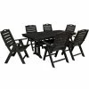 POLYWOOD Nautical 7-Piece Black Dining Set With 6 Folding Chairs And Nautical Trestle Table