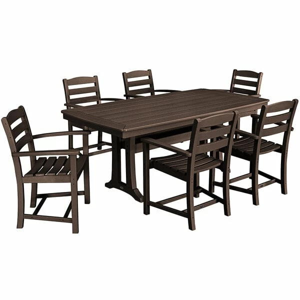 POLYWOOD La Casa Cafe 7-Piece Mahogany Dining Set With 6 Arm Chairs And Nautical Trestle Table 1 POLYWOOD La Casa Cafe 7-Piece Mahogany Dining Set With 6 Arm Chairs And Nautical Trestle Table