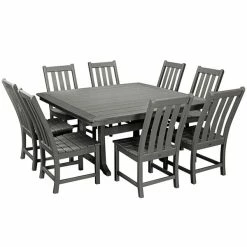 POLYWOOD Vineyard 9-Piece Slate Grey Dining Set With Nautical Trestle Table