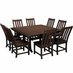 POLYWOOD Vineyard 9-Piece Mahogany Dining Set With Nautical Trestle Table