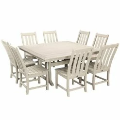 POLYWOOD Vineyard 9-Piece Sand Dining Set With Nautical Trestle Table