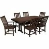 POLYWOOD Vineyard 7-Piece Mahogany Dining Set With Nautical Trestle Table And 6 Arm Chairs