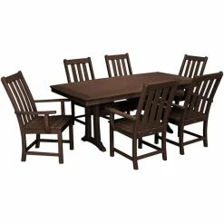 POLYWOOD Vineyard 7-Piece Mahogany Dining Set With Nautical Trestle Table And 6 Arm Chairs