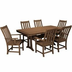 POLYWOOD Vineyard 7-Piece Teak Dining Set With Nautical Trestle Table And 6 Arm Chairs