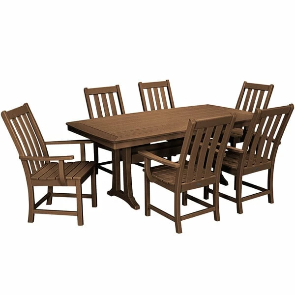 POLYWOOD Vineyard 7-Piece Teak Dining Set With Nautical Trestle Table And 6 Arm Chairs 1 POLYWOOD Vineyard 7-Piece Teak Dining Set With Nautical Trestle Table And 6 Arm Chairs