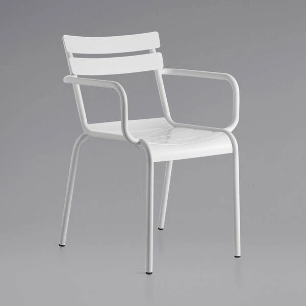 Lancaster Table & Seating 32" X 48" White Powder-Coated Aluminum Dining Height Outdoor Table With Umbrella Hole And 4 Arm Chairs 3 Lancaster Table & Seating 32" X 48" White Powder-Coated Aluminum Dining Height Outdoor Table With Umbrella Hole And 4 Arm Chairs - Image 3