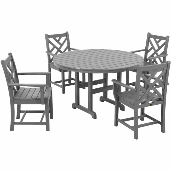 POLYWOOD Chippendale 5-Piece Slate Grey Dining Set With 4 Arm Chairs 1 POLYWOOD Chippendale 5-Piece Slate Grey Dining Set With 4 Arm Chairs