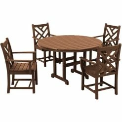 POLYWOOD Chippendale 5-Piece Teak Dining Set With 4 Arm Chairs