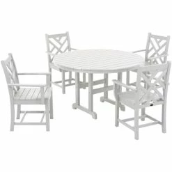 POLYWOOD Chippendale 5-Piece White Dining Set With 4 Arm Chairs