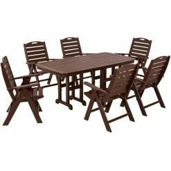 POLYWOOD Nautical 7-Piece Mahogany Dining Set With 6 Folding Chairs