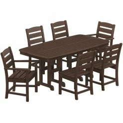 POLYWOOD Lakeside 7-Piece Mahogany Dining Set With Nautical Table