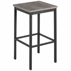 BFM Seating Trent Sand Black Steel Backless Barstool With Relic Chestnut Seat