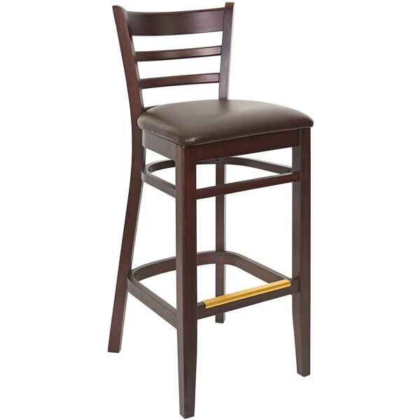 BFM Seating Berkeley Dark Walnut Beechwood Ladder Back Barstool With 2" Dark Brown Vinyl Seat 1 BFM Seating Berkeley Dark Walnut Beechwood Ladder Back Barstool With 2" Dark Brown Vinyl Seat
