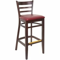 BFM Seating Berkeley Dark Walnut Beechwood Ladder Back Barstool With 2" Burgundy Vinyl Seat