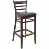 BFM Seating Berkeley Dark Walnut Beechwood Ladder Back Barstool With 2" Black Vinyl Seat